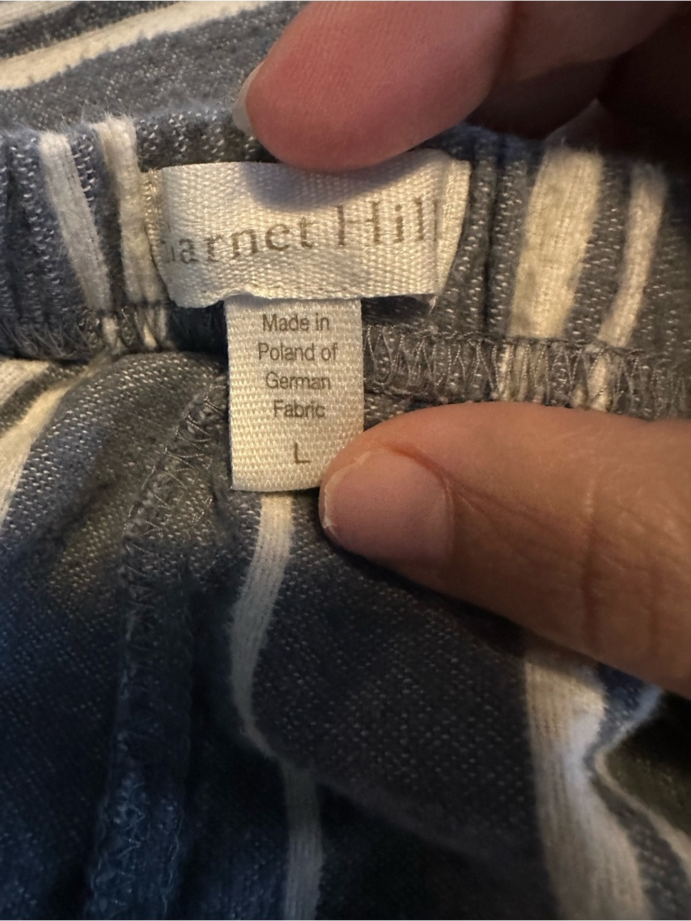 Garnet Hill 100% organic cotton Blue and Cream Striped Women's Pajama Set - Picture 9 of 10